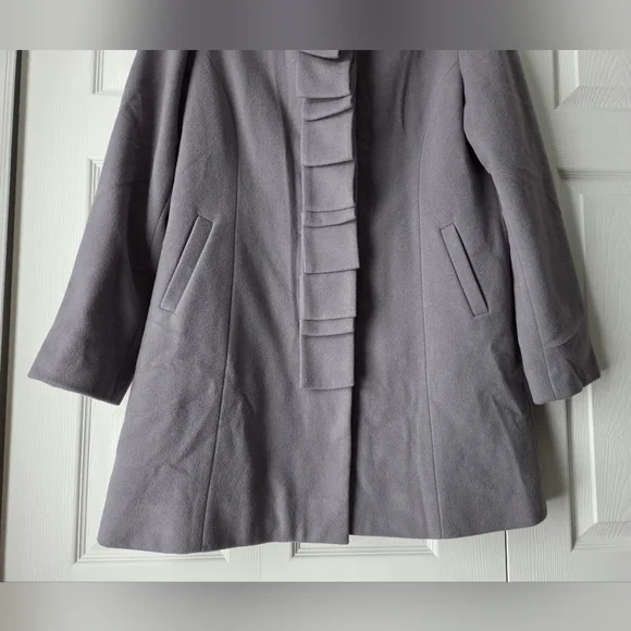 NWOT Garnet Hill Gray Ribbon Candy Ruffle Front Wool Coat Size 18 - Picture 5 of 16
